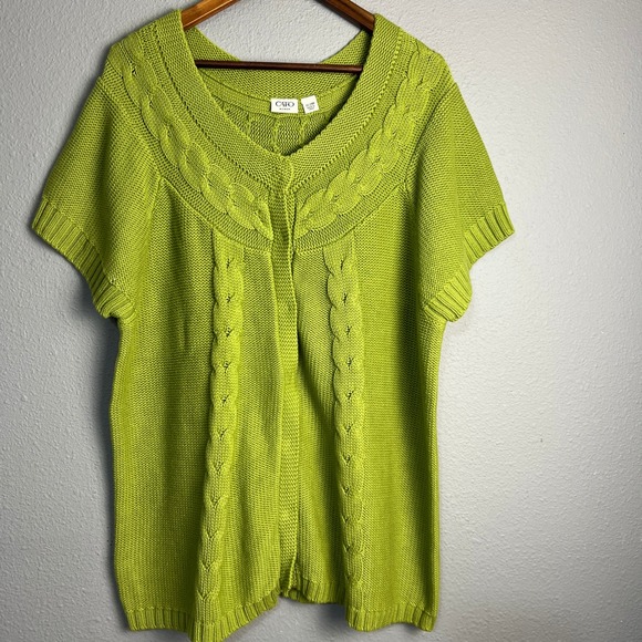 Cato Woman Cable Knit Cardigan Short SL Sweater Snap Front Green Plus‎ SZ 22/24W - Picture 1 of 11